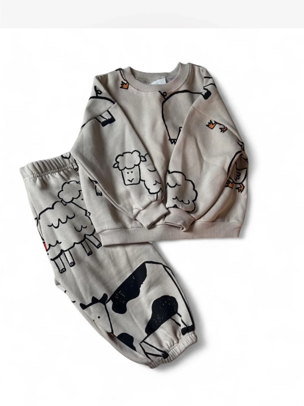 Zara Beige Farm Animal Print Pajama Set 2T